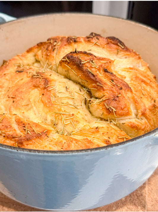 No Knead Rosemary, Garlic, EVOO Bread