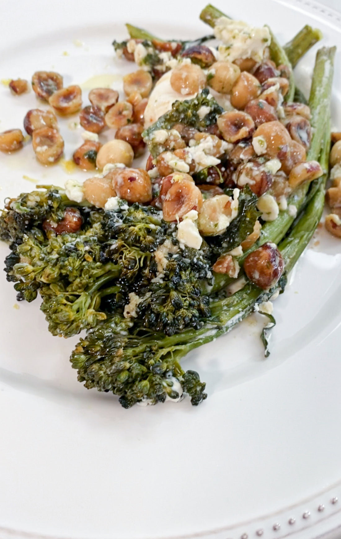 Roasted Broccolini with Burrata and Hazelnuts